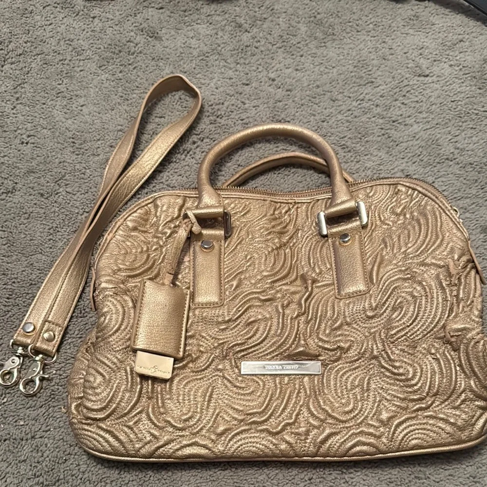 Ivanka Trump Gold Satchel with Artistic Design - Picture 1 of 10